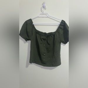 Olive Green AE Peasant Square Neck Button Up size US xs